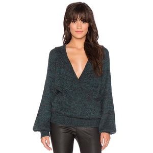 Free People Karina Wrap Sweater in Black Emerald